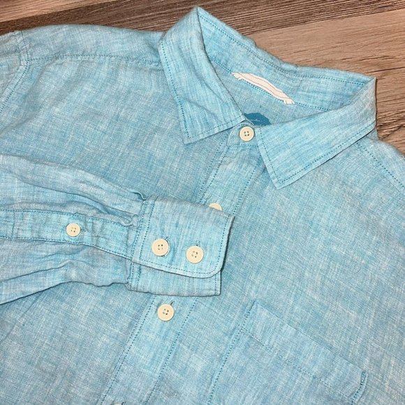 Tommy Bahama Other - Tommy Bahama Shirt Mens Size Medium 100% Linen Blue Chest Pocket Long Sleeve